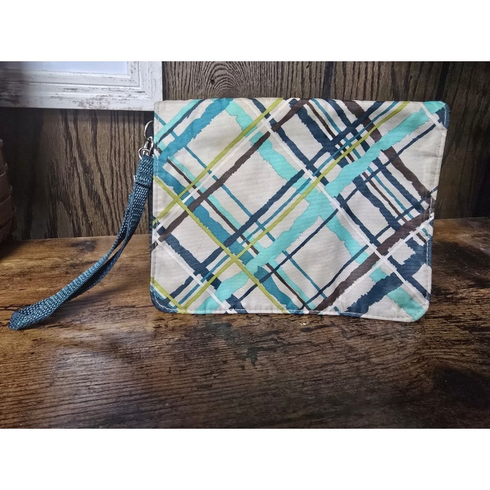 Thirty-One Striped Multicolored Wristlet with 2 Zipper Pockets